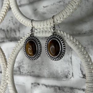 NWT South African Yellow Tiger’s Eye Dangle Earrings Silver